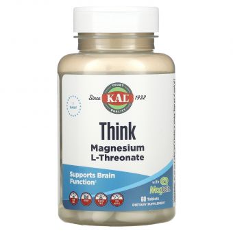 Магній L-треонат, Magnesium L-Threonate, KAL, для мозку, 2000мг, 60 таблеток