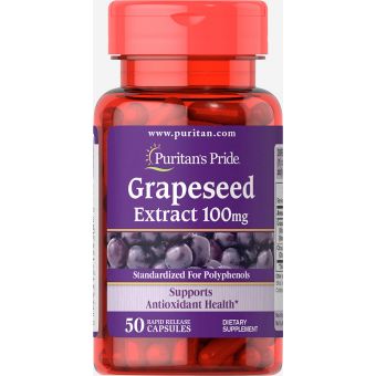 Екстракт виноградних кісточок, Grapeseed Extract, Puritan's Pride, 100 мг, 50 капсул