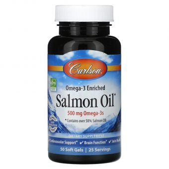 Масло лосося, Омега-3, Omega-3 Enriched Salmon Oil, Carlson, норвежское, 250 мг, 50 гелевых капсул