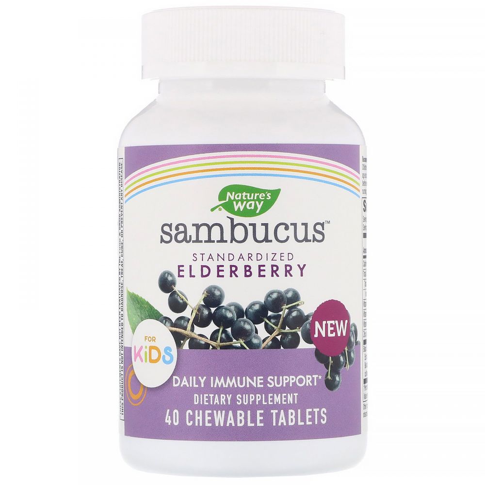 Бузина для детей, Sambucus for Kids, Standardized Elderberry, Nature's Way, 40 жевательных таблеток