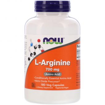 L-аргинин, L-Arginine, Now Foods, 700 мг, 180 вегетарианских капсул