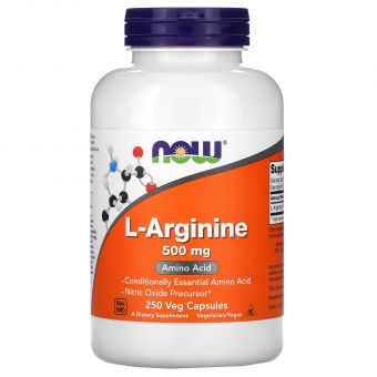 L-аргинин, L-Arginine, Now Foods, 500 мг, 250 вегетарианских капсул