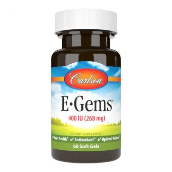 Витамин Е, E-Gems, Carlson, 400 МЕ (268 мг), 60 гелевых капсул