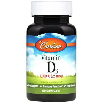 Вітамін Д, Vitamin D, Carlson, 1000 МО, 60 гелевих капсул