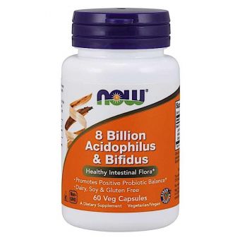 Пробиотики, Acidophilus & Bifidus, Now Foods, 8 млрд КОЕ, 60 вегетарианских капсул