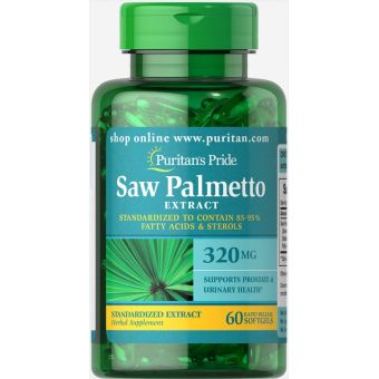 Со Пальметто, Saw Palmetto, Puritan's Pride, стандартизированный экстракт, 320 мг, 60 гелевых капсул