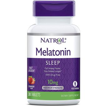 Мелатонин, Melatonin, Natrol, быстрорастворимый, вкус клубники, 10 мг, 30 таблеток