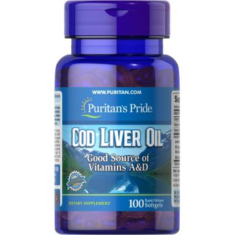 Масло печени трески, Cod Liver Oil, Puritan's Pride, 415 мг, 100 гелевых капсул