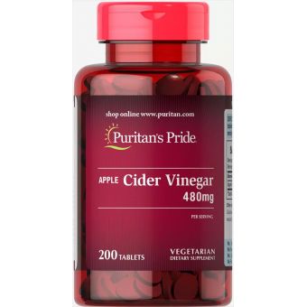 Яблочный уксус, Apple Cider Vinegar, Puritan's Pride, 480 мг, 200 таблеток