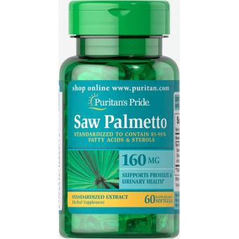 Со Пальметто, Saw Palmetto, Puritan's Pride, стандартизированный экстракт, 160 мг, 60 гелевых капсул