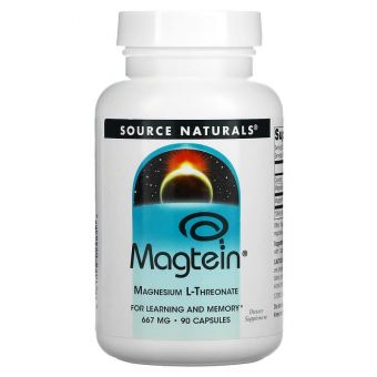 Магний L-треонат, Magtein, Source Naturals, 667 мг, 90 капсул