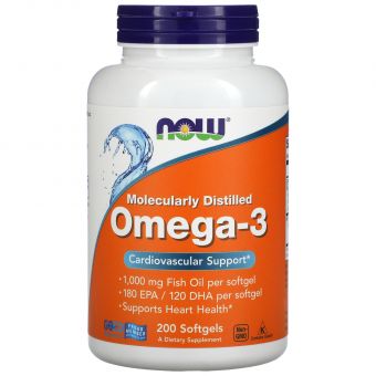 Омега-3, Omega-3, Now Foods, 180 ЕПК/120 ДГК, 200 гелевих капсул