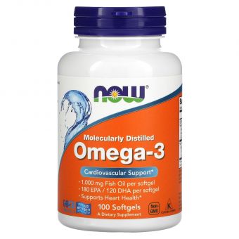 Омега-3, Omega-3, Now Foods, 180 ЕПК/ 120 ДГК, 100 гелевих капсул