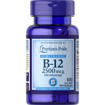 Вітамін B-12, Vitamin B-12, Puritan&#39;s Pride, сублінгвальний, 2500 мкг, 100 мікропастилок