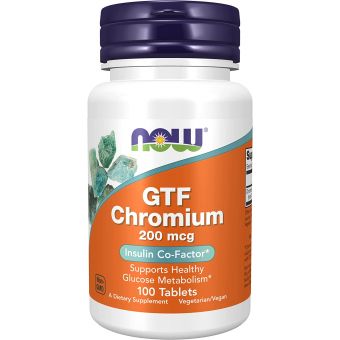 Хром, GTF Chromium, Now Foods, 200 мкг, 100 таблеток