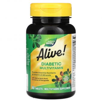 Мультивитамины для диабетиков, Diabetic Multivitamin, Alive!, Nature's Way, 60 таблеток