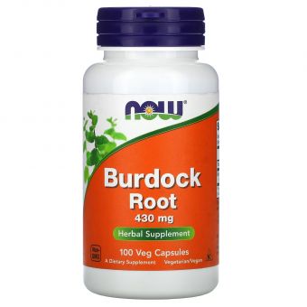 Корінь лопуха, Burdock Root, NOW Foods, 430 мг, 100 веганських капсул