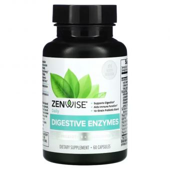 Травні ферменти, пробіотики та пребіотики, Daily Digestive Enzymes with Prebiotics + Probiotics, Zenwise Health, щоденні, 60 вегетаріанських капсул