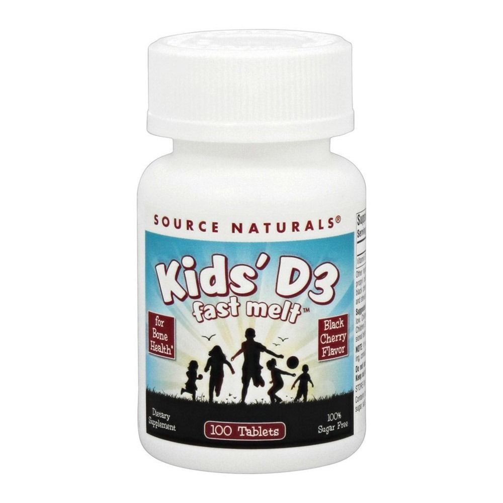 Витамин Д3 для детей, Kids D-3 400 IU, Source Naturals, вкус черной вишни, 100 быстрорастворимых таблеток