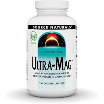 Магний ультра, Ultra-Mag, Source Naturals, 5-в-1, расслабляет мышцы и успокаивает нервы, 180 веганских капсул