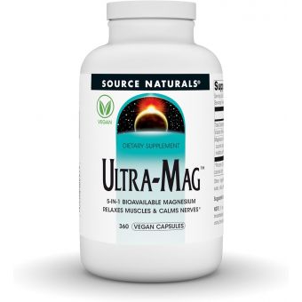 Магний ультра, Ultra-Mag, Source Naturals, 5-в-1, расслабляет мышцы и успокаивает нервы, 360 веганских капсул