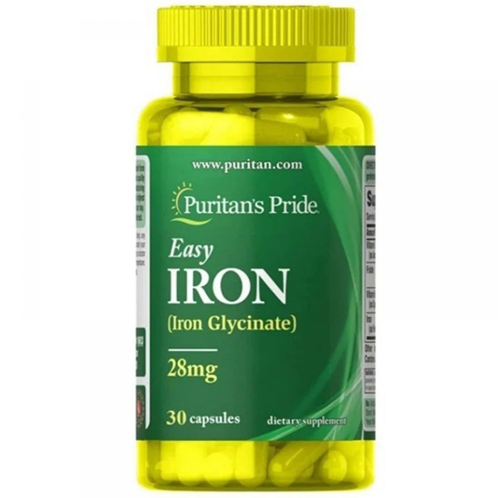 Железо, Easy Iron (Glycinate), Puritan's Pride, 28 мг, 30 гелевых капсул