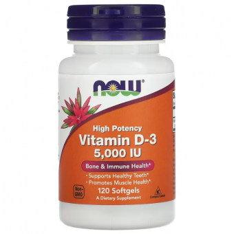 Вітамін Д-3, Vitamin D-3, Now Foods, високоефективний, 125 мкг (5000 МО), 120 гелевих капсул