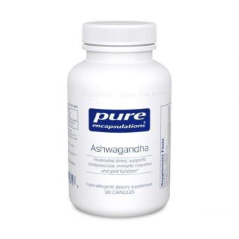 Ашваганда, Ashwagandha, Pure Encapsulations, для поддержки щитовидной железы, суставов, адаптогенов, умственного сосредоточения, эмоционального благополучия и памяти, 120 капсул