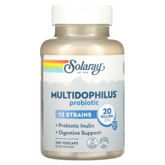 Пробиотики, Multidophilus 12, Solaray, 20 млрд КОЕ, 100 капсул