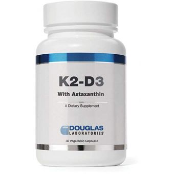 Витамины К2 Д3 с астаксантином, K2-D3 With Astaxanthin, Douglas Laboratories, поддержка костей, нервно-мышечной и иммунной системы, 30 капсул