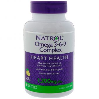 Омега 3 6 9, Omega 3-6-9 Complex, Natrol, с лимонным вкусом, 1200 мг, 90 капсул