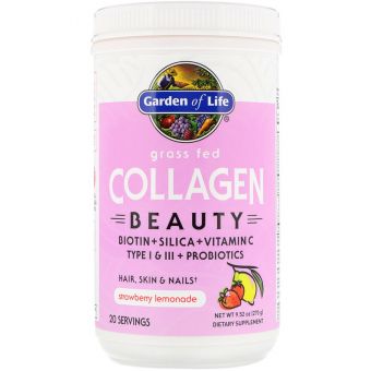 Пептиды коллагена, Grass Fed Collagen Beauty, Garden of Life, клубничный лимонад, порошок, 270 г