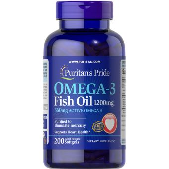 Риб'ячий жир Омега-3, Omega-3 Fish Oil, Puritan's Pride, 1200 мг, 360 мг активного, 200 капсул