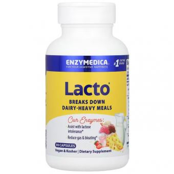 Ферменты для переваривания лактозы, Lacto, Enzymedica, 90 капсул