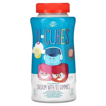 Кальций с витамином Д3 для детей, U-Cubes, Children's Calcium With D3, Solgar, вкус 120 жевательных конфет