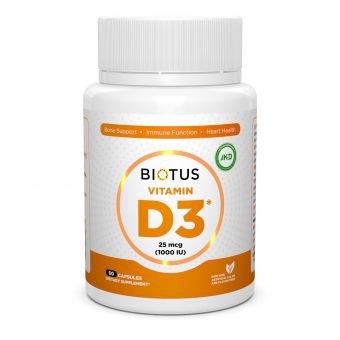 Витамин Д3, Vitamin D3, Biotus, 1000 МЕ, 60 капсул 