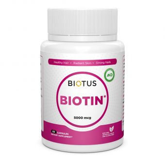 Біотин, Biotin, Biotus, 5000 мкг, 60 капсул