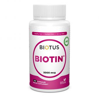 Биотин, Biotin, Biotus, 5000 мкг, 100 капсул 