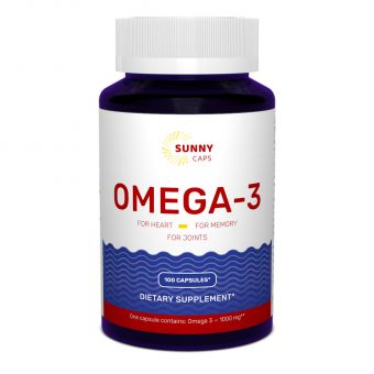 Омега-3, рыбий жир, Omega-3 Active Powerful, Sunny Caps, 1000 мг, 100 гелевых капсул 