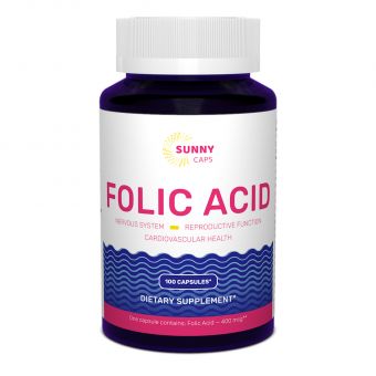 Фолиевая кислота, Folic Acid Powerful, Sunny Caps, 400 мкг, 100 капсул 