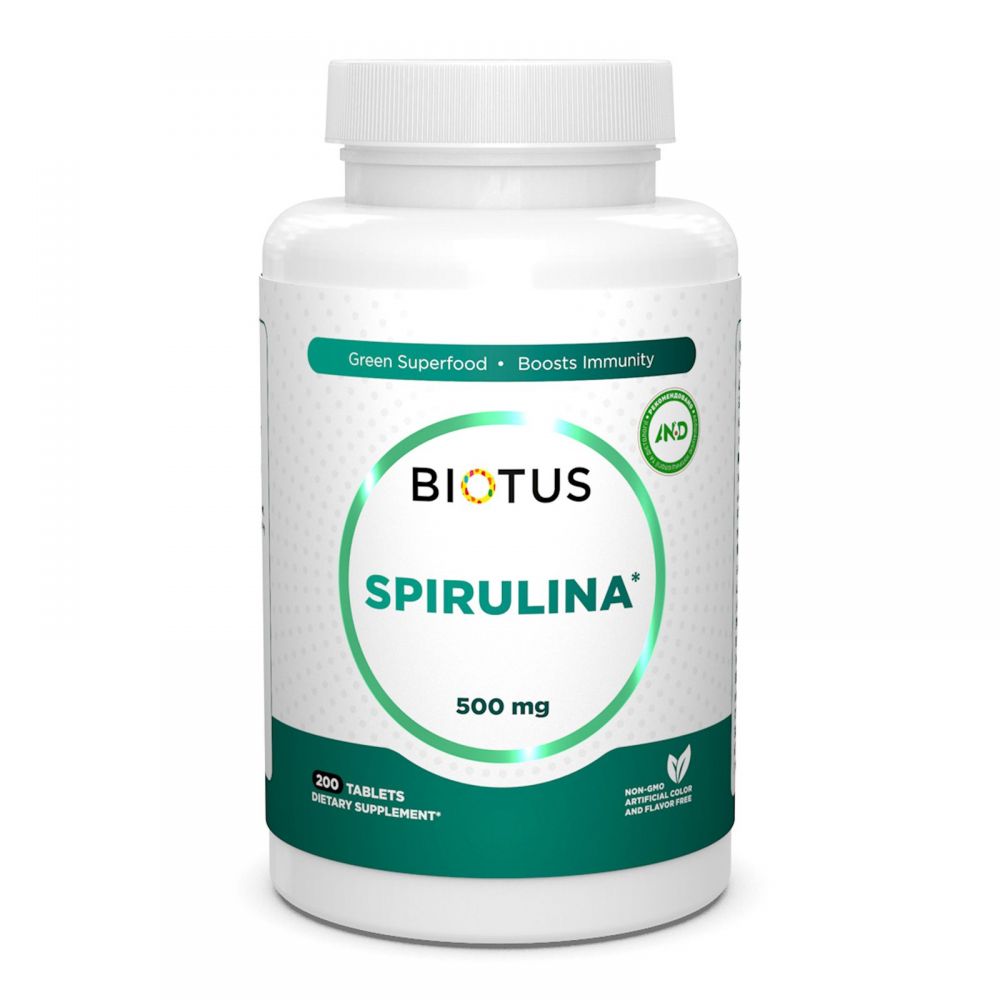 Спирулина, Spirulina, Biotus, 500 мг, 200 натуральных таблеток