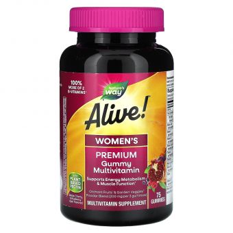 Витамины для женщин Alive!, Women's Vitamins, Nature's Way, виноград, вишня, черника, асаи, 75 желейных  таблеток