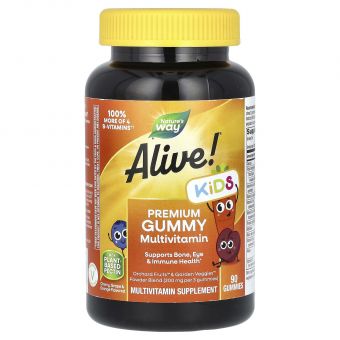 Мультивитамины для детей, вишня, виноград и апельсин, Alive! Multi-Vitamin, Nature's Way, 90 жевательных конфет