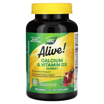 Кальцій + вітамін D3, Calcium + Vitamin D3, Alive!, Nature's Way, 60 жувальних таблеток