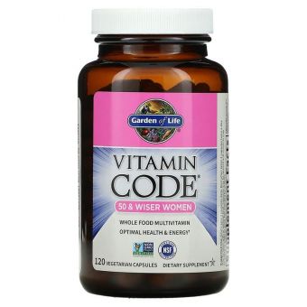 Сырые витамины для женщин 50+, Multivitamin, Vitamin Code, Garden of Life, из цельных продуктов, 120 вегетарианских капсул