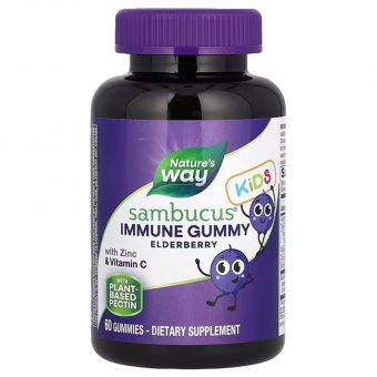 Поддержка иммунитета для детей, Immune Gummy with Zinc & Vitamin C, Nature's Way, бузина с цинком и витамином C, 60 жевательных конфет