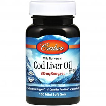 Норвежский рыбий жир, Cod Liver Oil, Carlson, 100 мини гелевых капсул