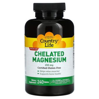 Магний хелат, Chelated Magnesium, Country Life, 250 мг, 240 таблеток