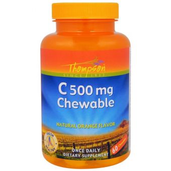 Вітамін С, Vitamin C Chewable, Thompson, жувальний, апельсин, 500 мг, 60 таблеток