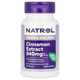 Корица, Cinnamon Extract, Natrol, экстракт, 840 мг, 80 таблеток (420 мг в таблетке)